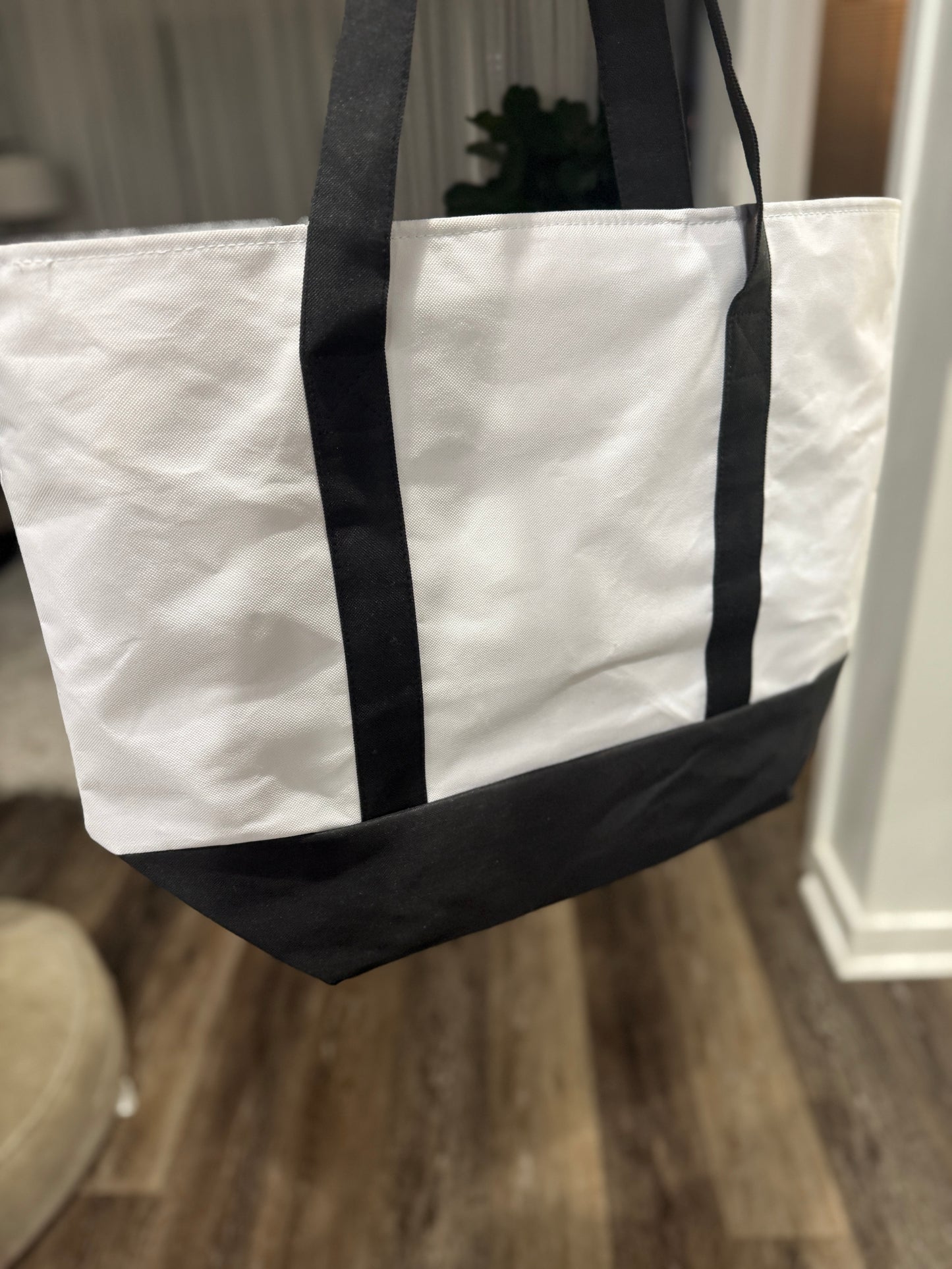 Soft Girl Life Zipper Tote – White/Pink/Black 🌸