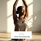 Woman practicing yoga in a bright room with '100 Women Chose Healing Today' text overlay.