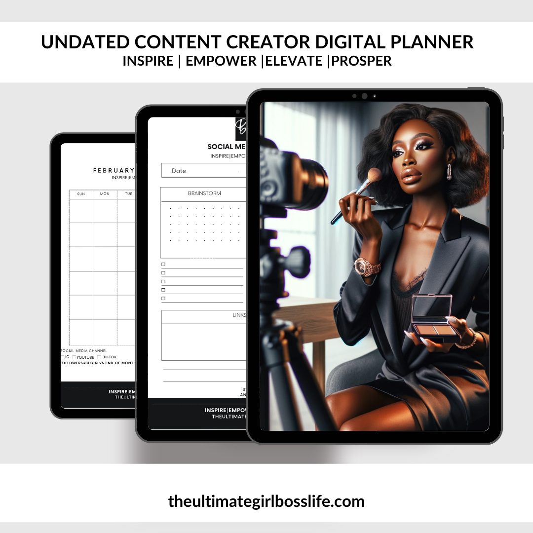 Content Creator Planner Undated Monthly & Weekly  At A Glance Pages