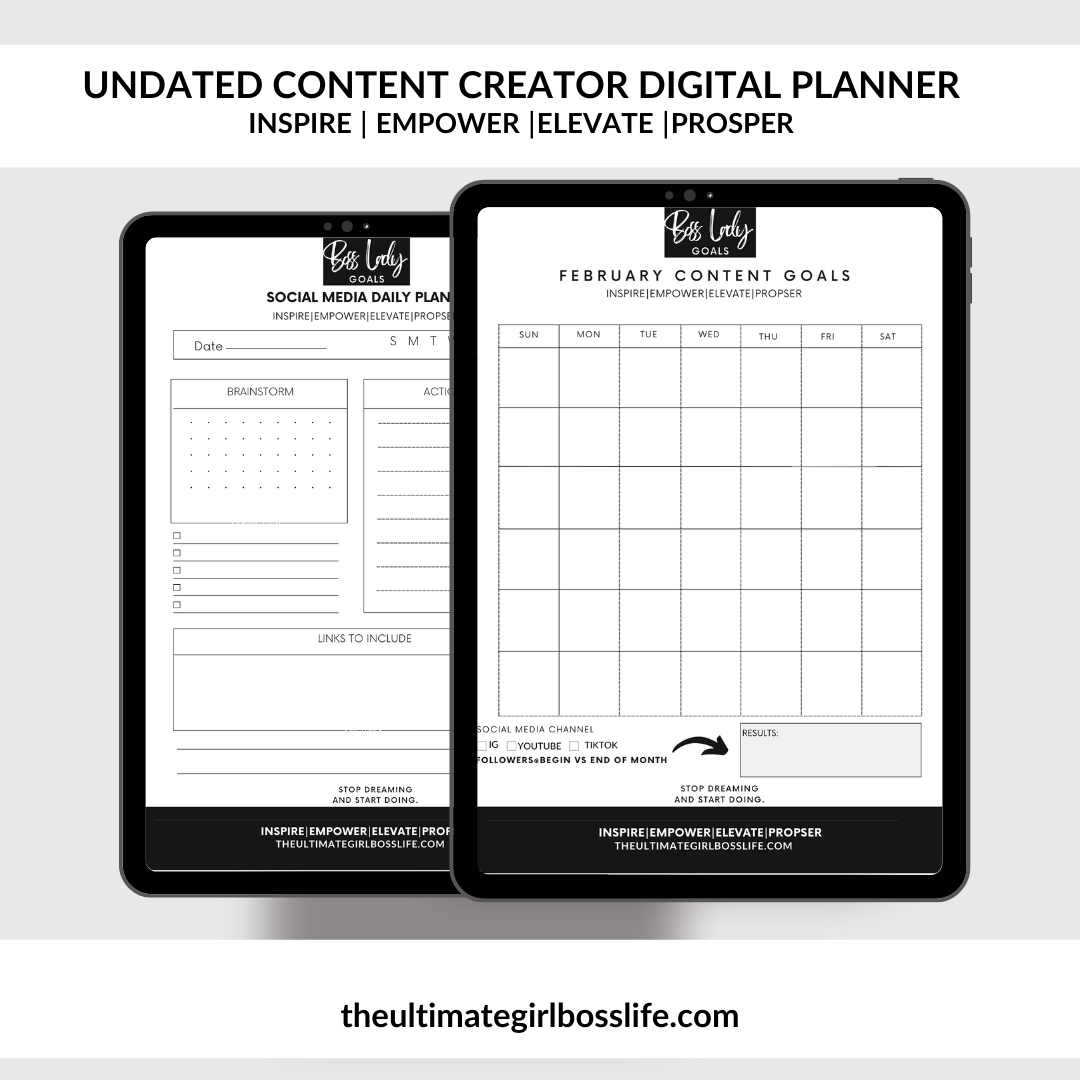 Content Creator Planner Undated Monthly & Weekly  At A Glance Pages