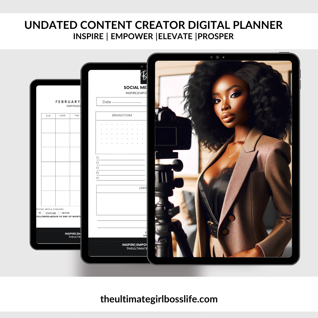 Content Creator Planner Undated Monthly & Weekly  At A Glance Pages