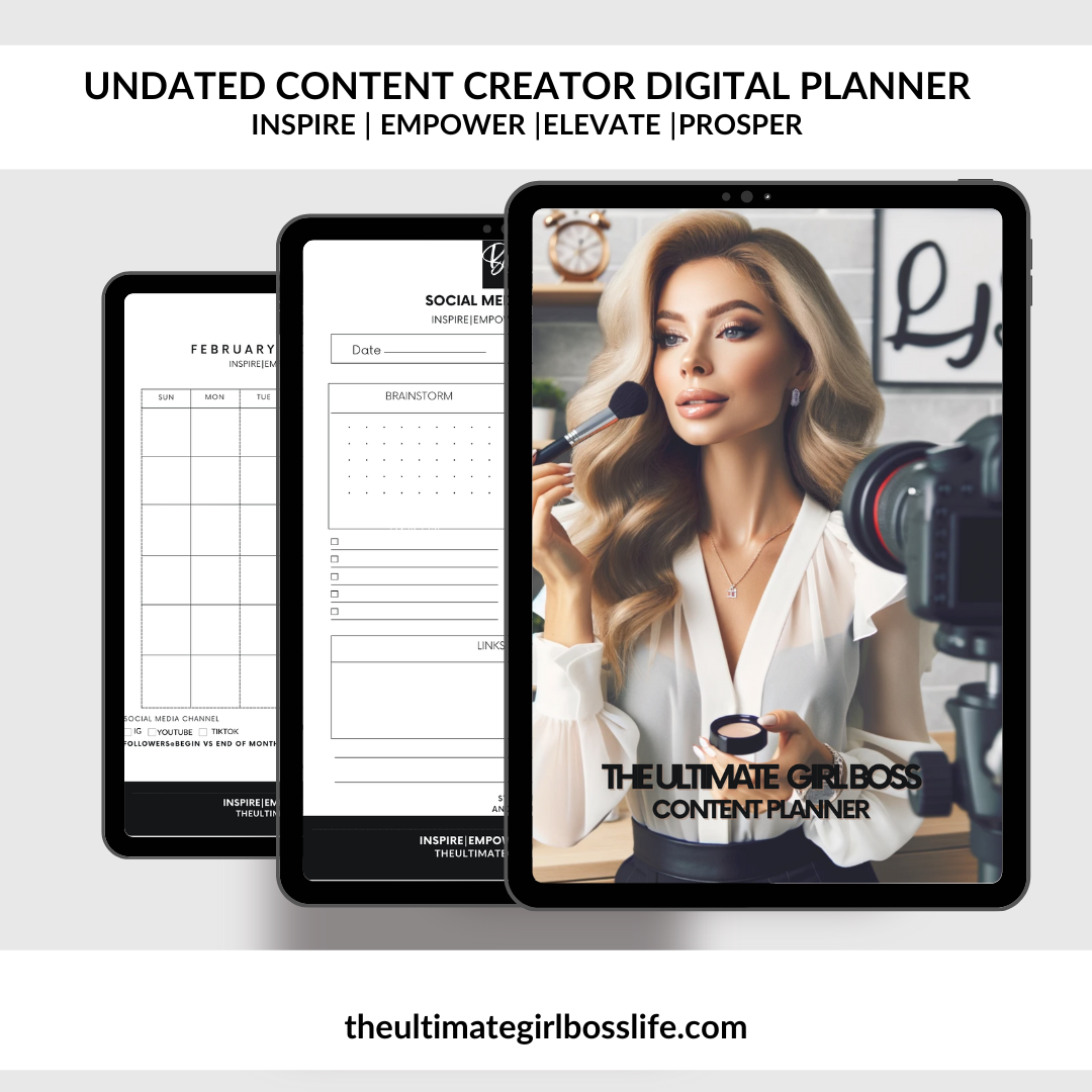 Content Creator Planner Undated Monthly & Weekly  At A Glance Pages