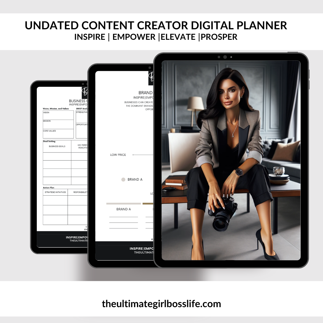 Content Creator Planner Undated Monthly & Weekly  At A Glance Pages