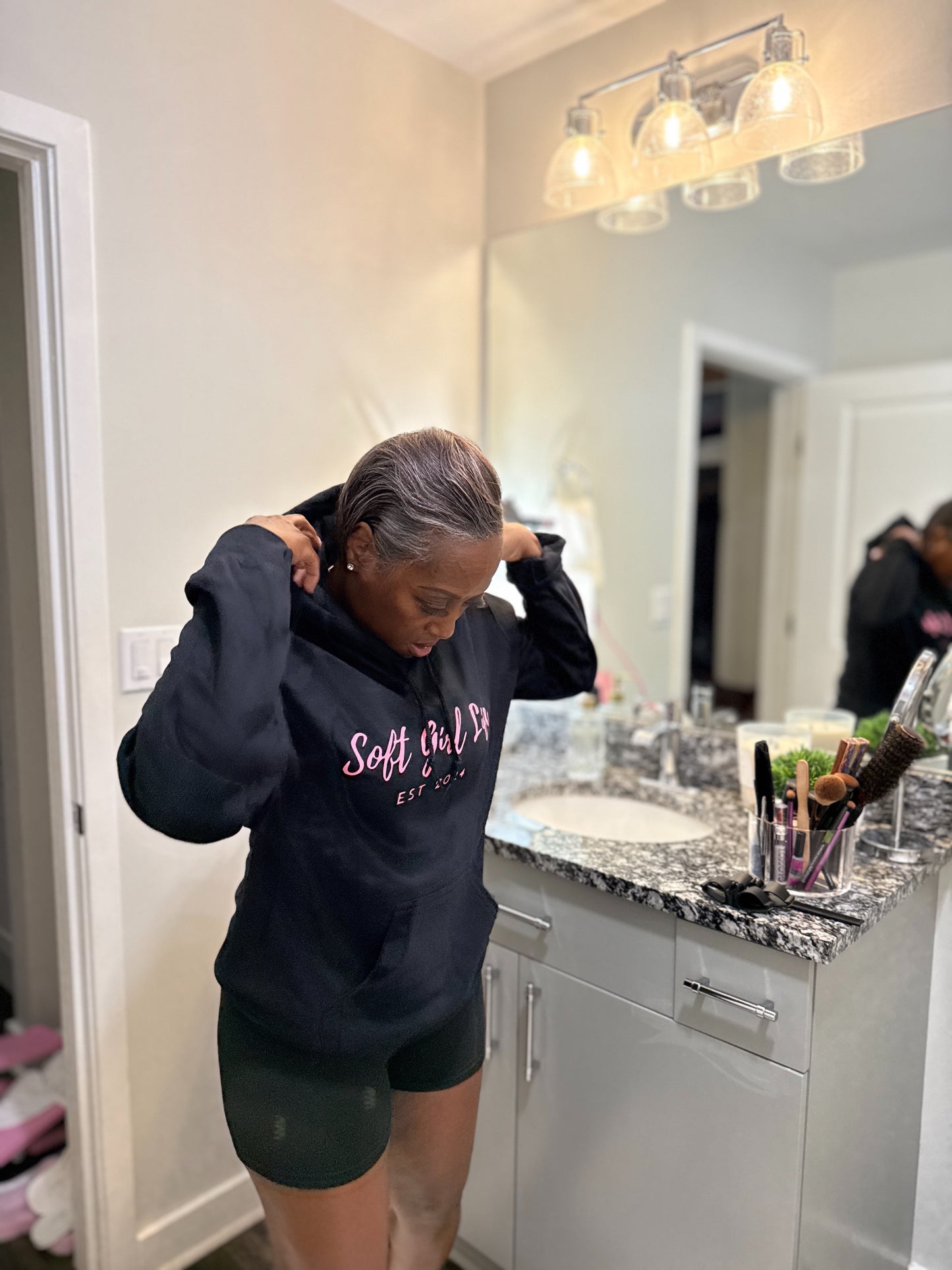 Soft Girl Life Black Hoodie with Ballet Pink💗