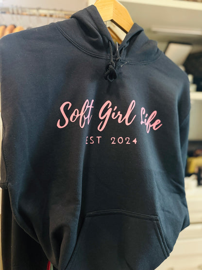 Soft Girl Life Black Hoodie with Ballet Pink💗