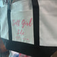Soft Girl Life Zipper Tote – White/Pink/Black 🌸